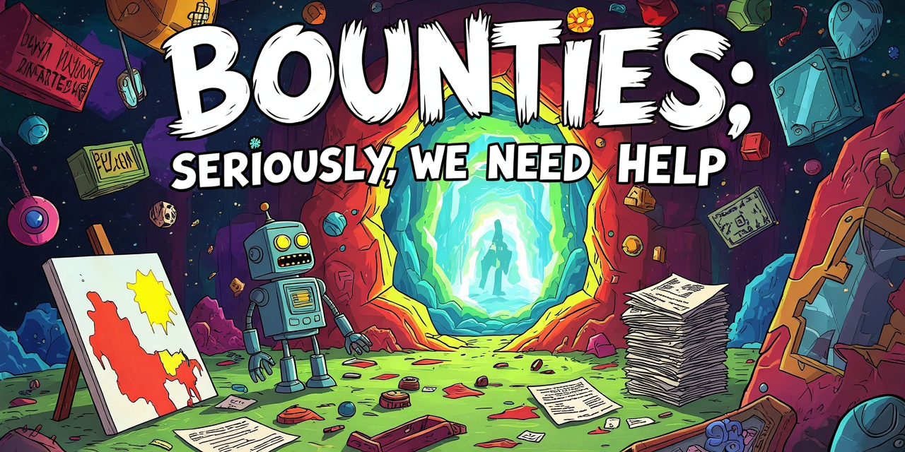 It says “Bounties: seriously, we need help.”
