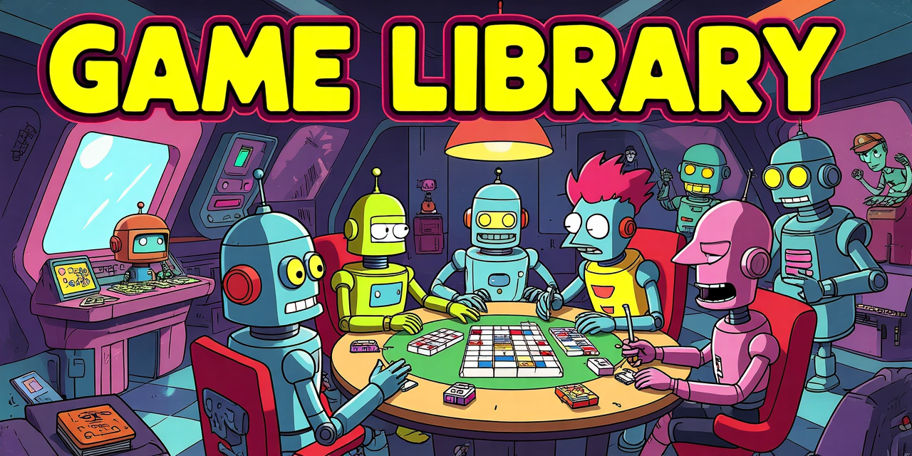 An image of a bunch of robots playing a board game in a sci-fi setting